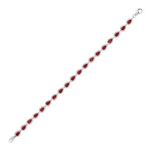 925 Sterling Silver CZ & Ruby Pear Shaped Link Tennis Bracelet