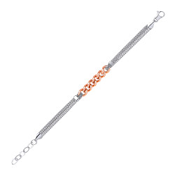 925 Sterling Silver Coreana Link Bracelet With Rose Gold Curb Detail