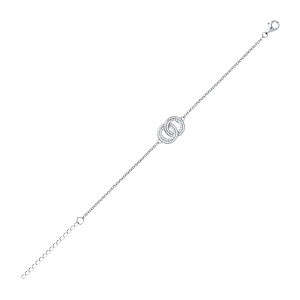 925 Sterling Silver CZ Interlocked Double Circle Fancy Bracelet