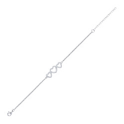 925 Sterling Silver CZ Triple Heart Fancy Bracelet