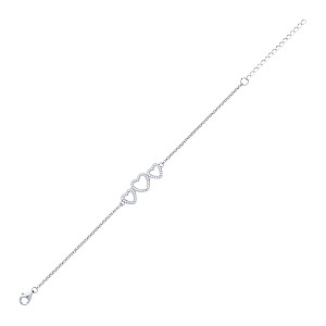 925 Sterling Silver CZ Triple Heart Fancy Bracelet