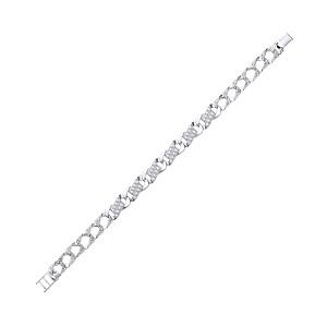 925 Sterling Silver Gents CZ Polished & Barked Chaps Bracelet