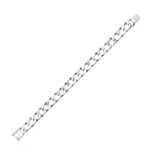 925 Sterling Silver Gents Chaps Bracelet With Polished & Barked Links