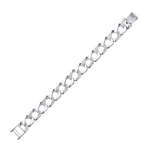 925 Sterling Silver Gents Chaps Bracelet With Polished & Barked Links
