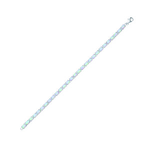 Silver Tennis Bracelet With Oval White Opal Stones