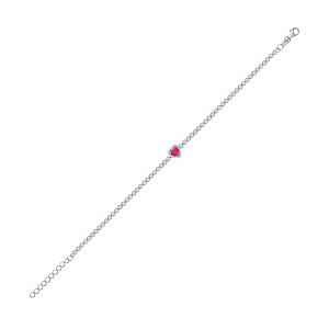 Silver CZ & Ruby Heart Tennis Bracelet