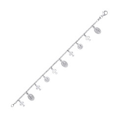 925 Sterling Silver Multiple Cross & St Christopher Bracelet