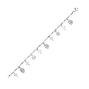 925 Sterling Silver Multiple Cross & St Christopher Bracelet