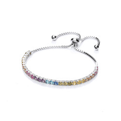 925 Sterling Silver Rainbow CZ Adjustable Tennis Bracelet