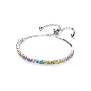 925 Sterling Silver Rainbow CZ Adjustable Tennis Bracelet