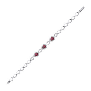 Silver CZ & Ruby Pear Drop Bracelet