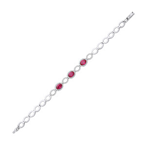 Silver CZ & Ruby Oval Link Bracelet