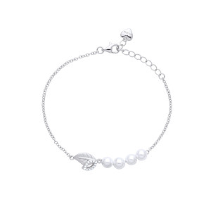 Silver CZ Leaf & Pearl Fancy Bracelet