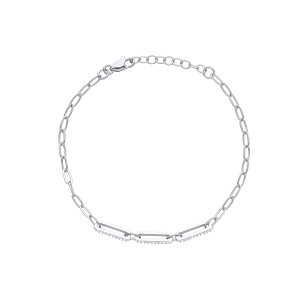 Silver CZ Paperlink Style Fancy Bracelet