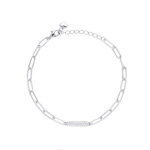 Silver Ladies CZ ID Paper Link Bracelet