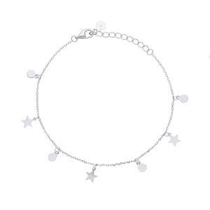 Silver Ladies Disc & Stars Charm Bracelet
