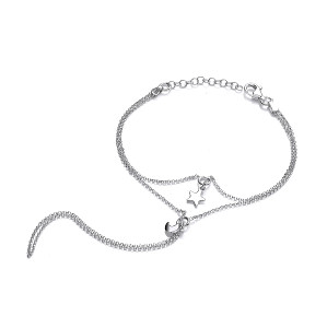 Silver Star & Moon Chain Bracelet And Connected Ring
