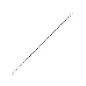 Silver Multicolour CZ Beaded Hoop Link 7.5