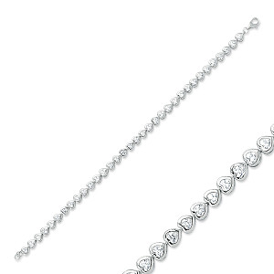 Silver CZ Love Heart Tennis Bracelet