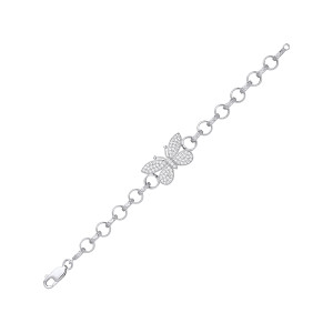 Silver Childrens CZ Butterfly Belcher Bracelet - 6