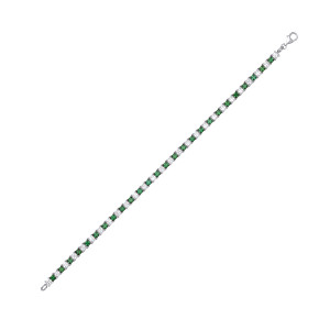 Silver CZ & Emerald Square Cut Tennis Bracelet