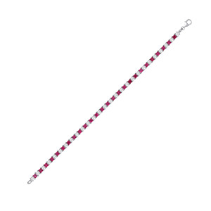 Silver CZ & Ruby Square Cut Tennis Bracelet