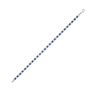 Silver CZ & Sapphire Square Cut Tennis Bracelet
