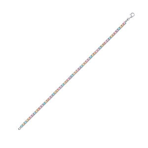 Silver Rainbow Round Stone CZ Tennis Bracelet