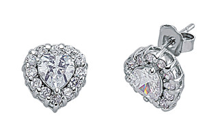 925 Sterling Silver CZ Heart Studs