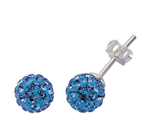 925 Sterling Silver Blue Crystal Ball Studs 7.5mm