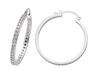 925 Sterling Silver CZ Hoop Earrings