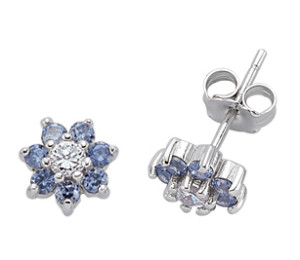 925 Sterling Silver CZ Tanzanite White Cluster Studs