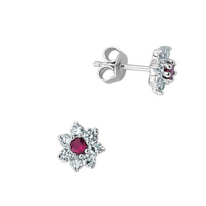 925 Sterling Silver Cluster Studs With A Ruby Centre