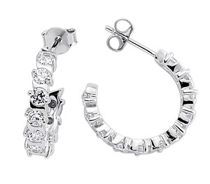 925 Sterling Silver CZ Hoop Earrings