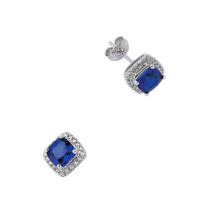925 Sterling Silver Cubic Zirconia Sapphire Princess Cut Stud Earrings