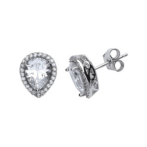 925 Sterling Silver Cubic Zirconia  Pear Drop Stud Earrings