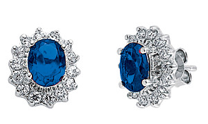 925 Sterling Silver CZ Clawset Studs With A Sapphire Stone Centre