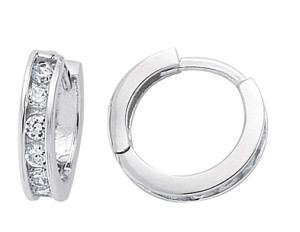 925 Sterling Silver CZ Channel Set Half Eternity Huggy Earrings