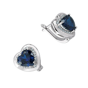 925 Sterling Silver Cubic Zirconia Sapphire Micro Pave Heart Earrings