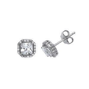 925 Sterling Silver Cubic Zirconia Emerald-Cut Micro Pavé Earrings
