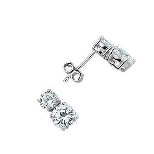 925 Sterling Silver Cubic Zirconia Two Stone Drop Stud Earrings