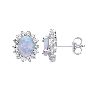 925 Sterling Silver CZ Opal White Cluster Stud