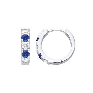 Silver CZ & Sapphire Micro Pave Hoop Earrings