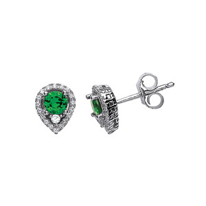 925 Sterling Silver CZ & Emerald Tear Drop Cluster Stud Earrings