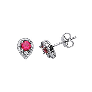 925 Sterling Silver CZ & Ruby Tear Drop Cluster Stud Earrings