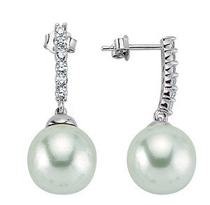 925 Sterling Silver CZ Pearl Drop On Micro Pave Bar Stud