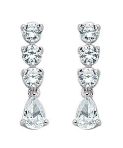 925 Sterling Silver CZ Pear Drop Hanging On 3 Fixed 3mm Stones