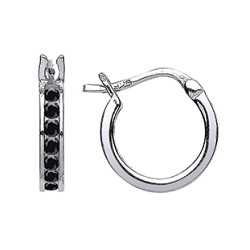 925 Sterling Silver Black CZ Baby Sleeper Earrings