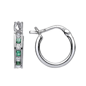 925 Sterling Silver Emerald CZ Baby Sleeper Earrings