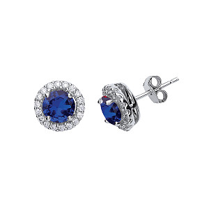 Silver Cubic Zirconia Sapphire Cluster Stud Earrings